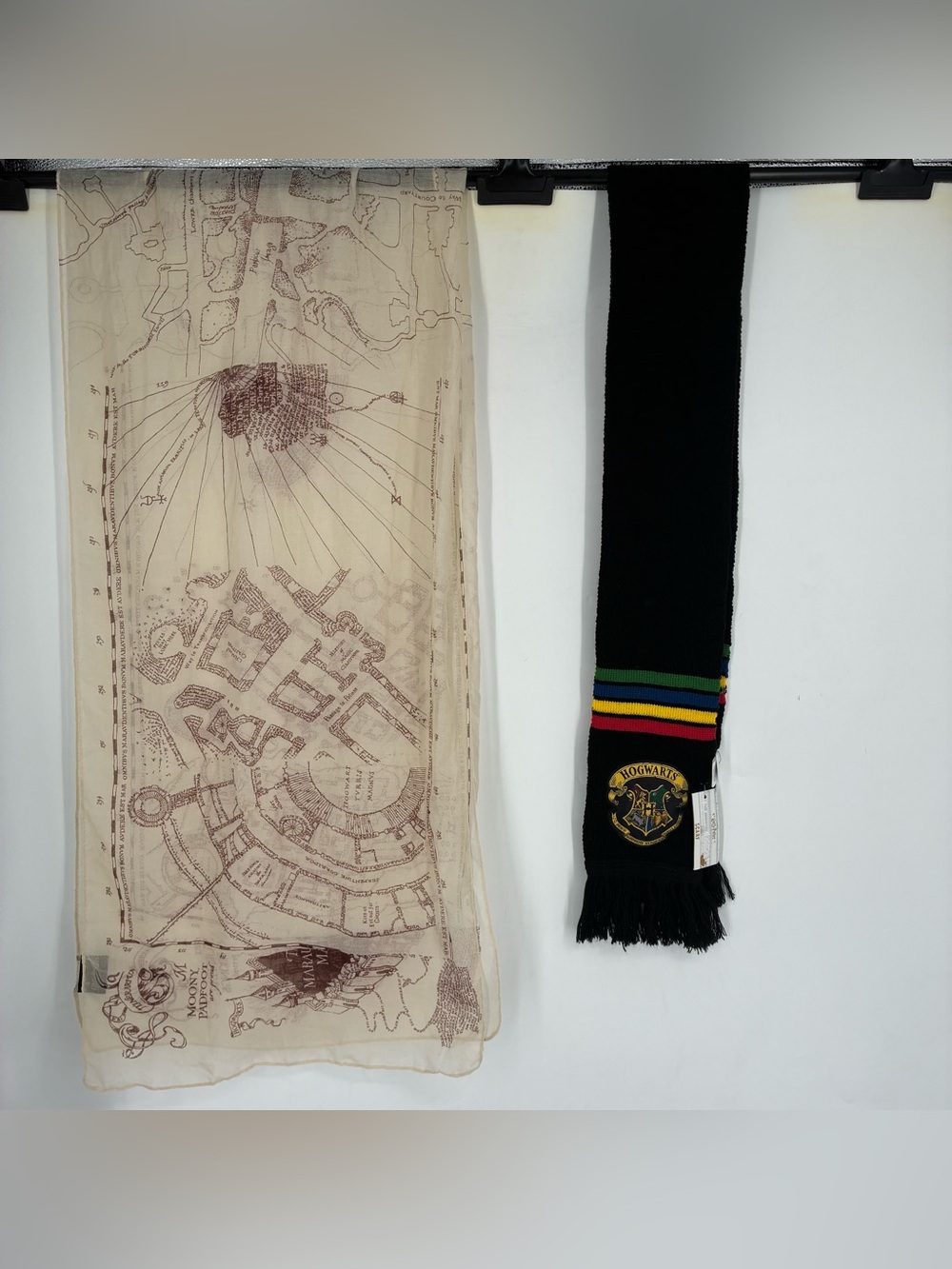 Lot Of 2 Harry Potter Marauders Map Lightweight Scarf Gryffindor Hogwarts Fringe
